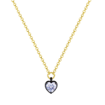 Heart cut lab diamond pendant necklace in yellow gold with black claw setting