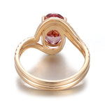 5.2ct oval pink lab grown diamond ring with pavé split shank band in gold back view