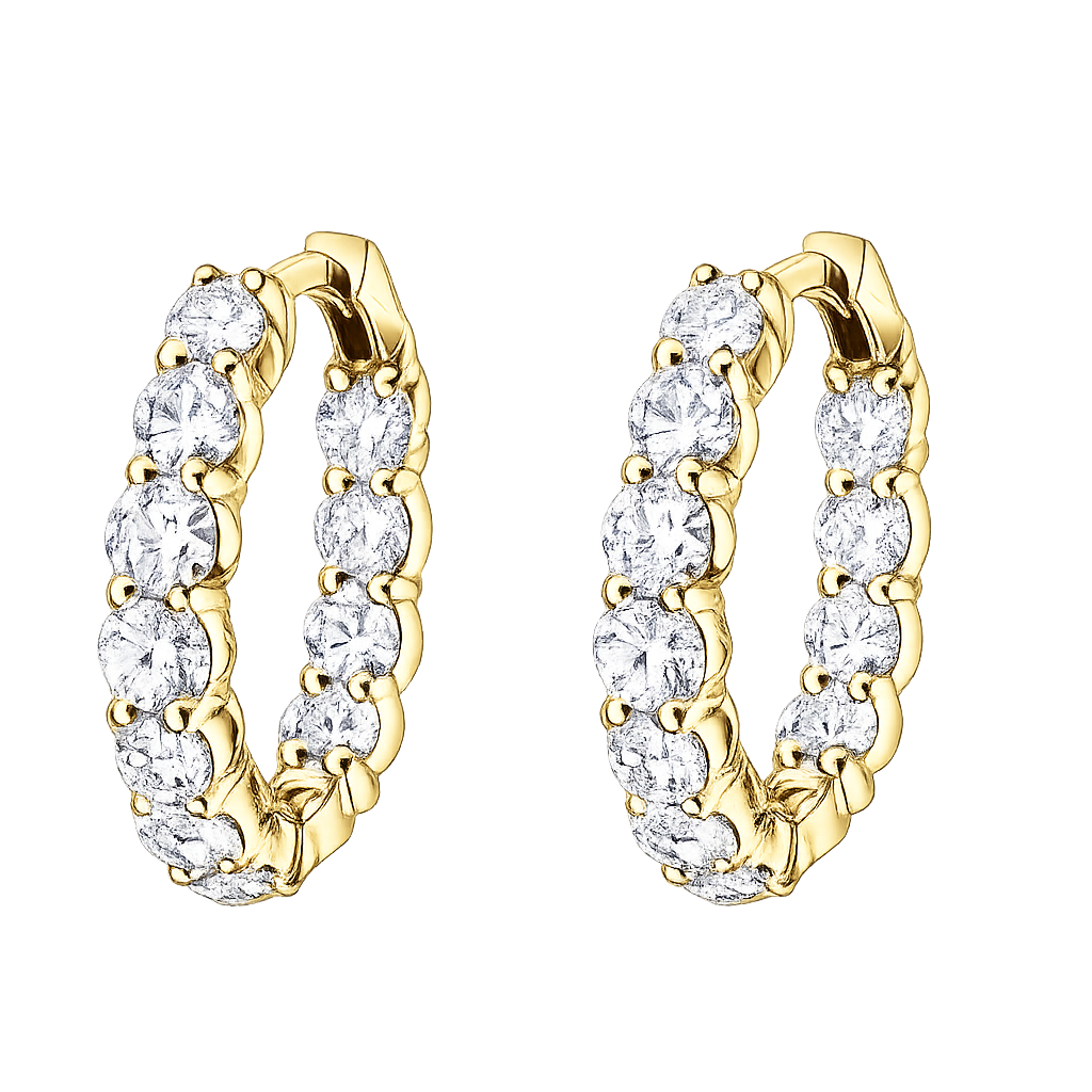 Round brilliant moissanite huggie hoop earrings in sterling silver with luxury lab diamond look