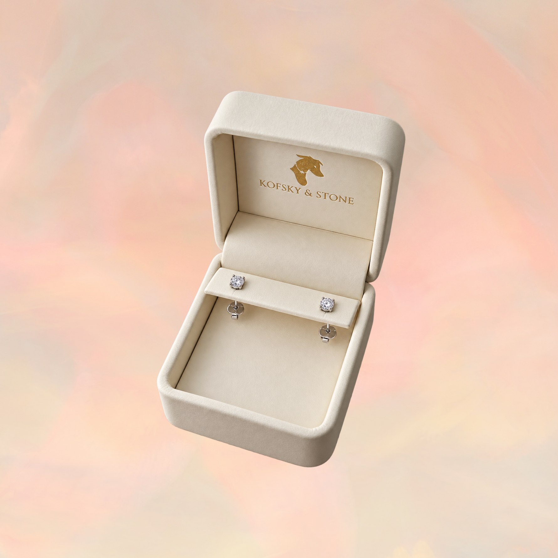 Open Ivory Jewellery Box with moissanite Studs