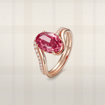 Oval pink lab diamond bypass engagement ring in rose gold with pavé band