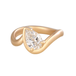 Pear cut lab diamond ring in brushed yellow gold with bypass setting