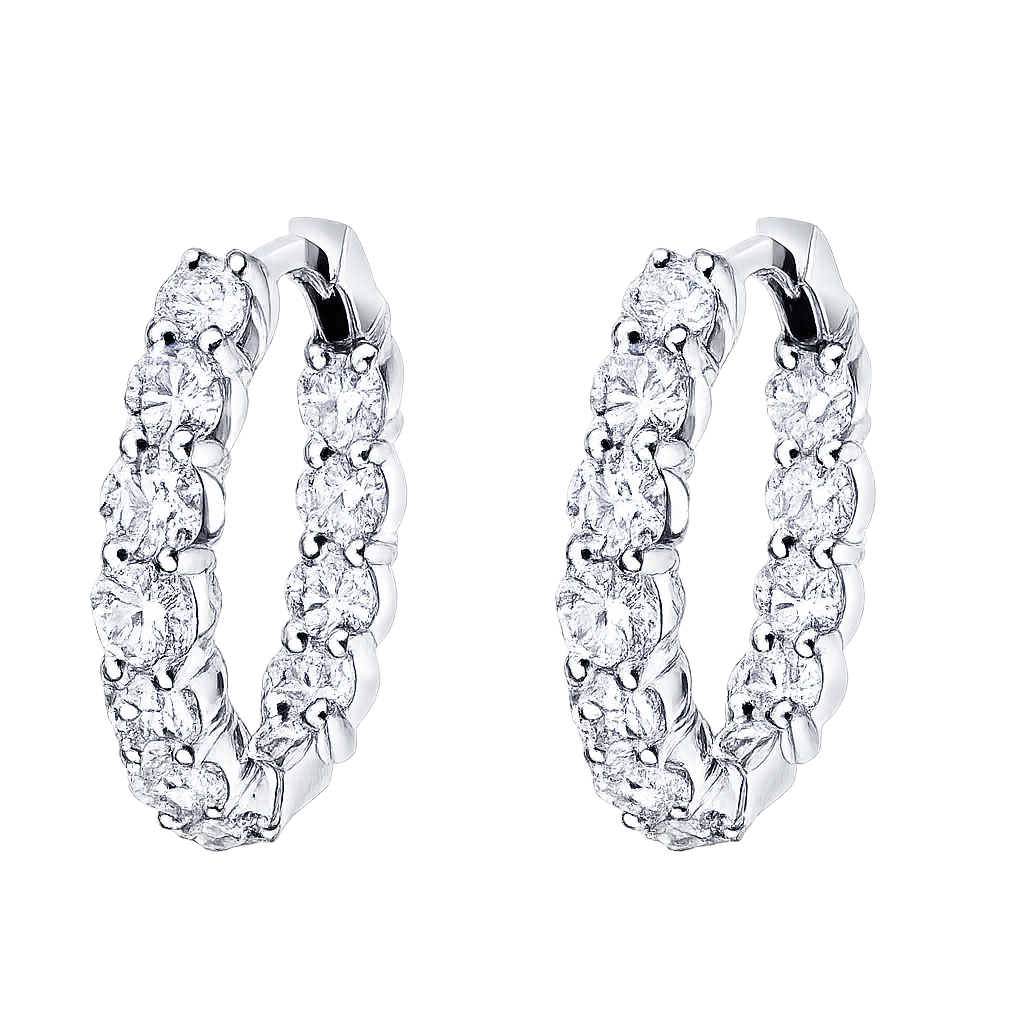 Round brilliant moissanite huggie hoop earrings in sterling silver with luxury lab diamond look