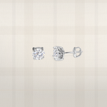 Round brilliant moissanite screw back stud earrings in sterling silver with classic lab diamond look