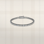 Silver moissanite tennis bracelet in sterling silver with round brilliant cut stones and classic box clasp, luxury tennis bracelet inspired by lab diamond jewellery, elegant everyday silver bracelet for women