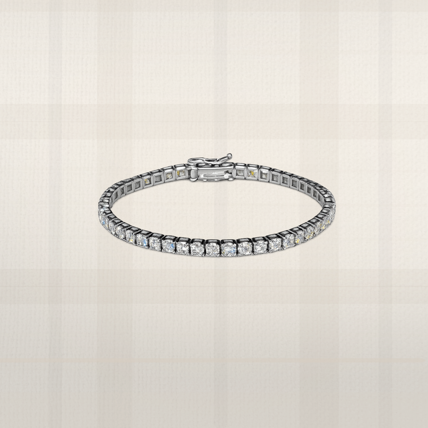 Silver moissanite tennis bracelet in sterling silver with round brilliant cut stones and classic box clasp, luxury tennis bracelet inspired by lab diamond jewellery, elegant everyday silver bracelet for women