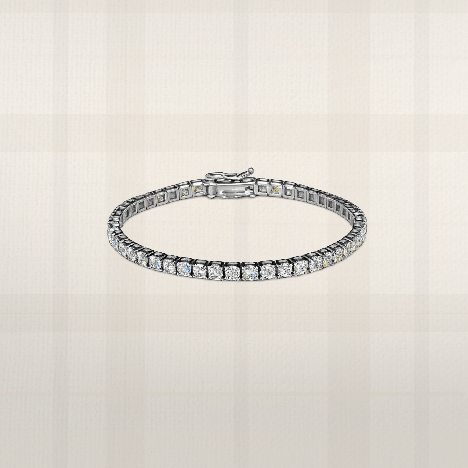 Silver moissanite tennis bracelet in sterling silver with round brilliant cut stones and classic box clasp, luxury tennis bracelet inspired by lab diamond jewellery, elegant everyday silver bracelet for women