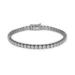Silver moissanite tennis bracelet in sterling silver with round brilliant cut stones and classic box clasp, luxury tennis bracelet inspired by lab diamond jewellery, elegant everyday silver bracelet for women